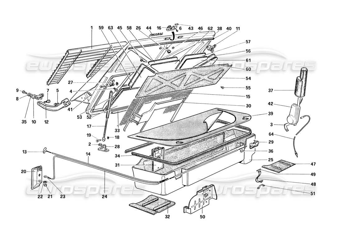 ferrari 328 (1988) copertura cofano posteriore e vano bagagli diagramma delle parti