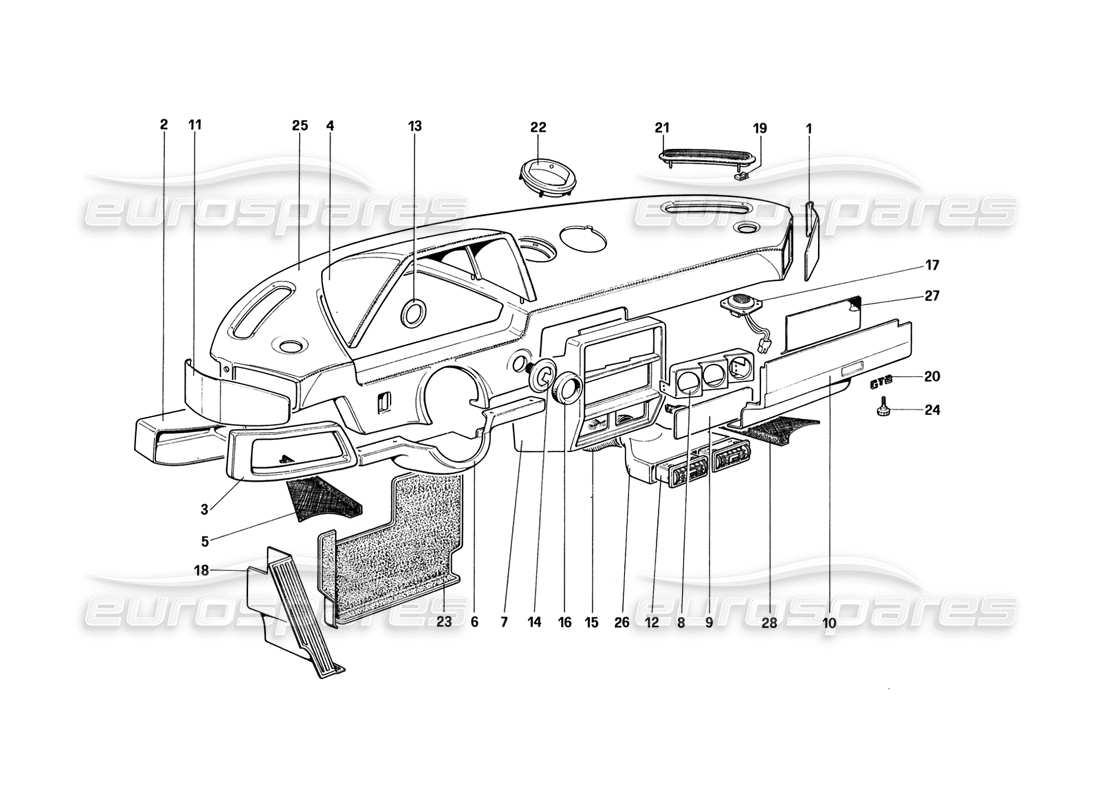 ferrari 328 (1988) pannello strumenti (dalla vettura n. 71597) diagramma delle parti