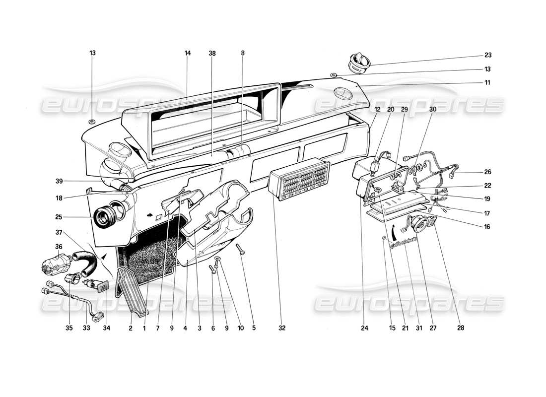 ferrari mondial 3.0 qv (1984) pannello degli strumenti diagramma delle parti