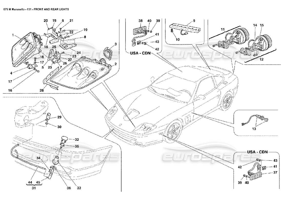 ferrari 575m maranello diagramma delle parti delle luci anteriori e posteriori