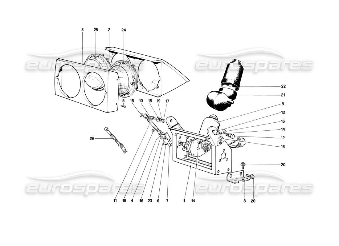 ferrari mondial 3.0 qv (1984) dispositivo sollevamento luci e fari diagramma delle parti