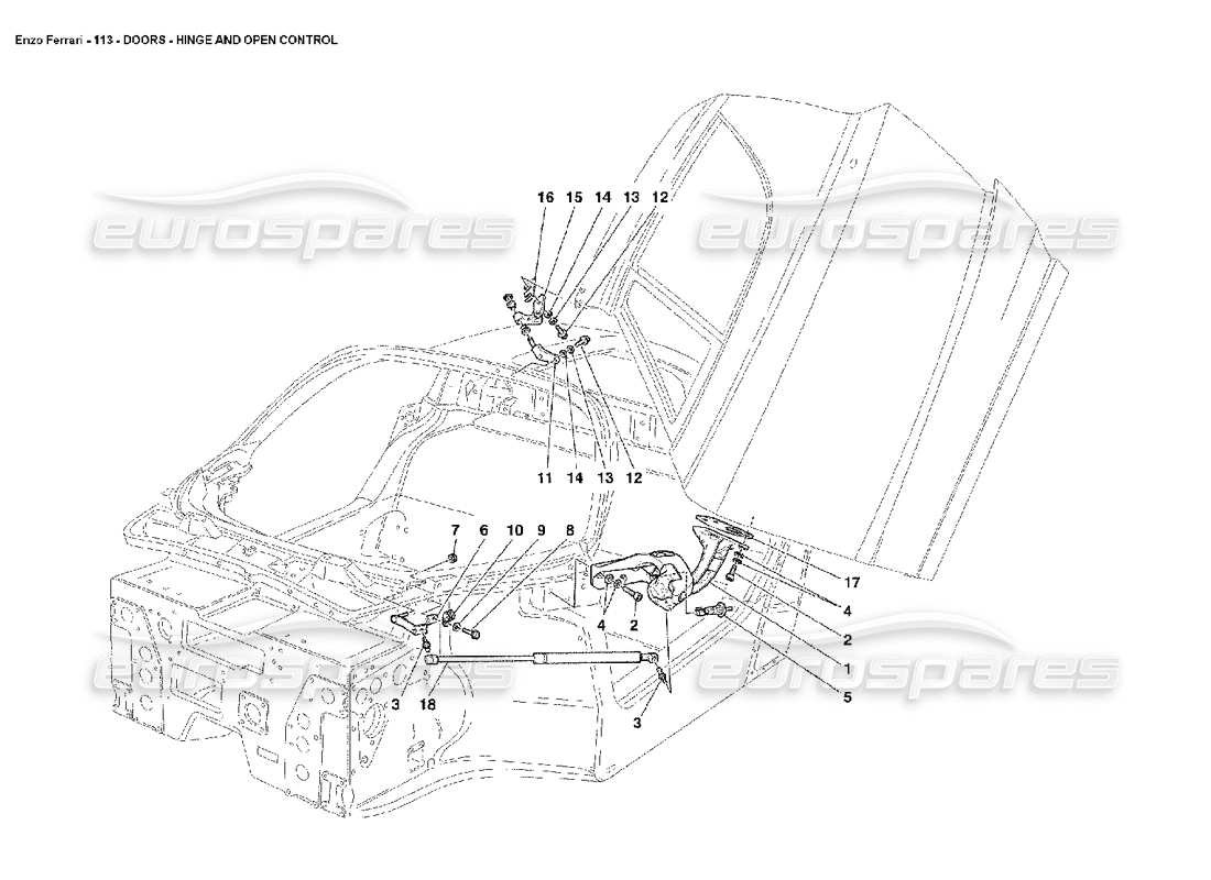 ferrari enzo porte: diagramma delle parti di controllo cerniera e apertura