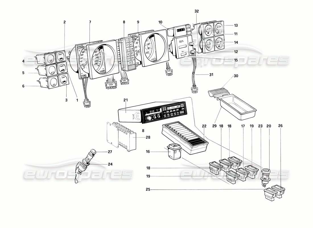 ferrari mondial 3.0 qv (1984) strumenti diagramma delle parti