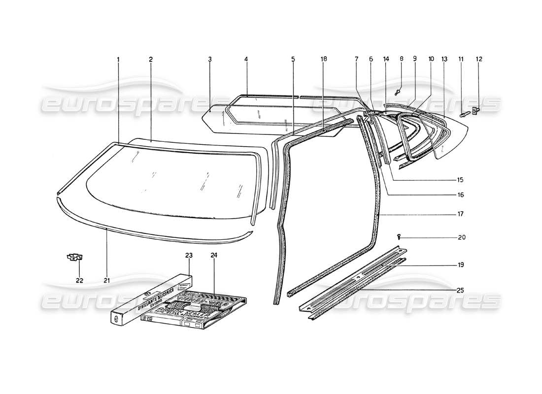 ferrari 208 gt4 dino (1975) diagramma delle parti degli occhiali