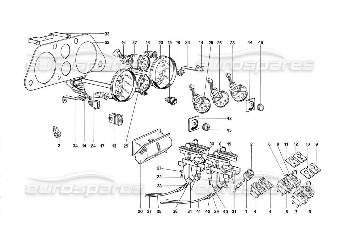 ferrari 288 gto diagramma delle parti di strumenti e accessori