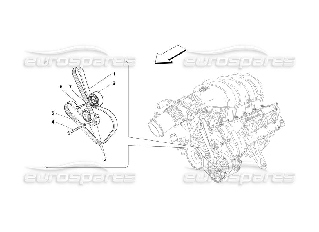 maserati qtp. (2006) 4.2 schema delle parti delle parti ausiliarie delle cinghie