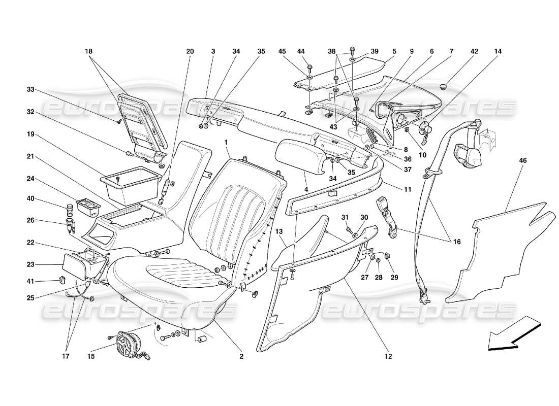ferrari 456 gt/gta sedili posteriori e cinture di sicurezza diagramma delle parti