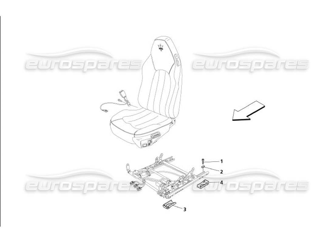 maserati 4200 gransport (2005) sedile anteriore: schema delle parti di guida e movimento