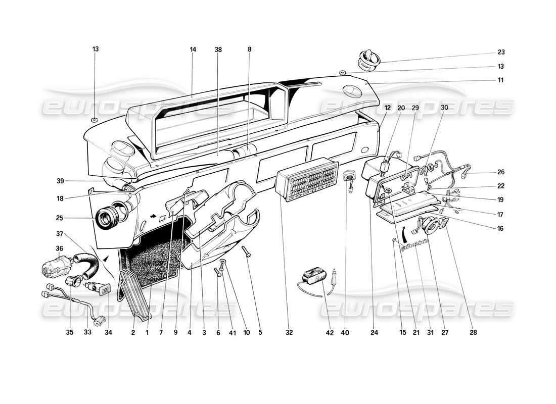 ferrari mondial 3.2 qv (1987) diagramma delle parti del pannello strumenti