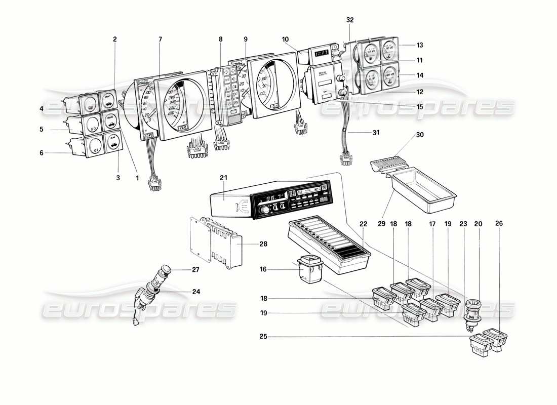 ferrari mondial 3.2 qv (1987) diagramma delle parti degli strumenti