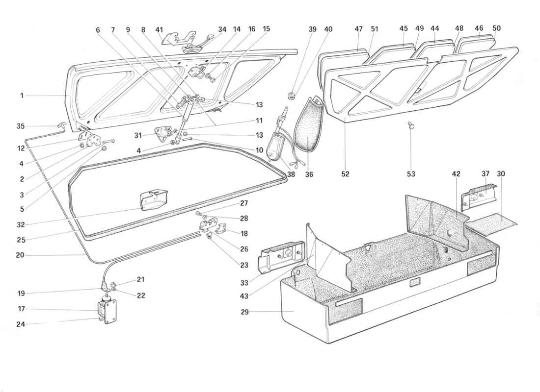 ferrari mondial 3.2 qv (1987) diagramma delle parti del coperchio del vano bagagli