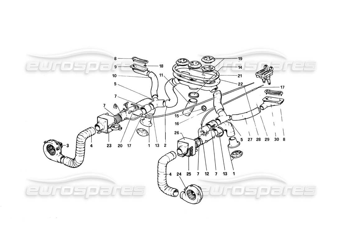 ferrari 308 quattrovalvole (1985) schema delle parti del sistema di riscaldamento