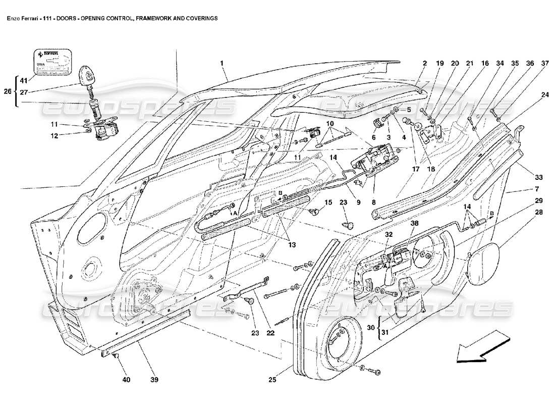 ferrari enzo porte - comando apertura, struttura e rivestimenti diagramma delle parti