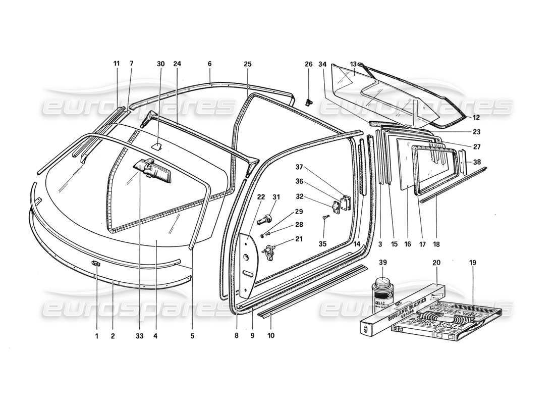 ferrari 328 (1988) occhiali diagramma delle parti