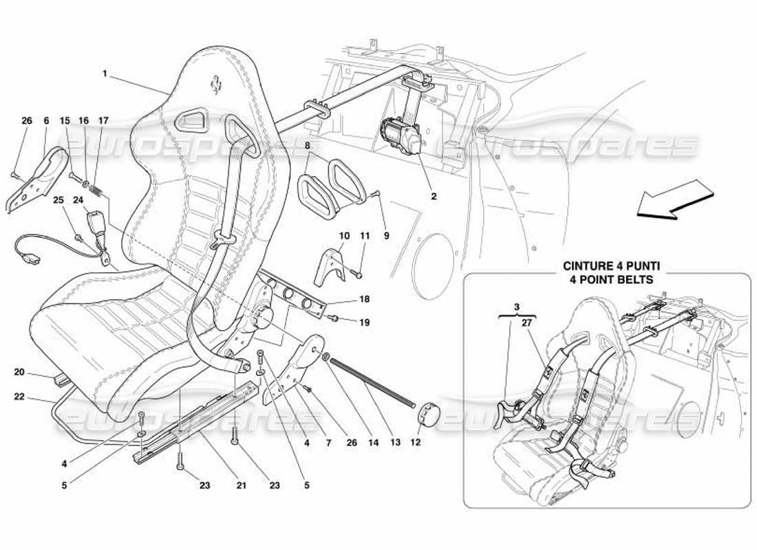 ferrari 550 barchetta diagramma delle parti delle cinture di sicurezza e di sicurezza