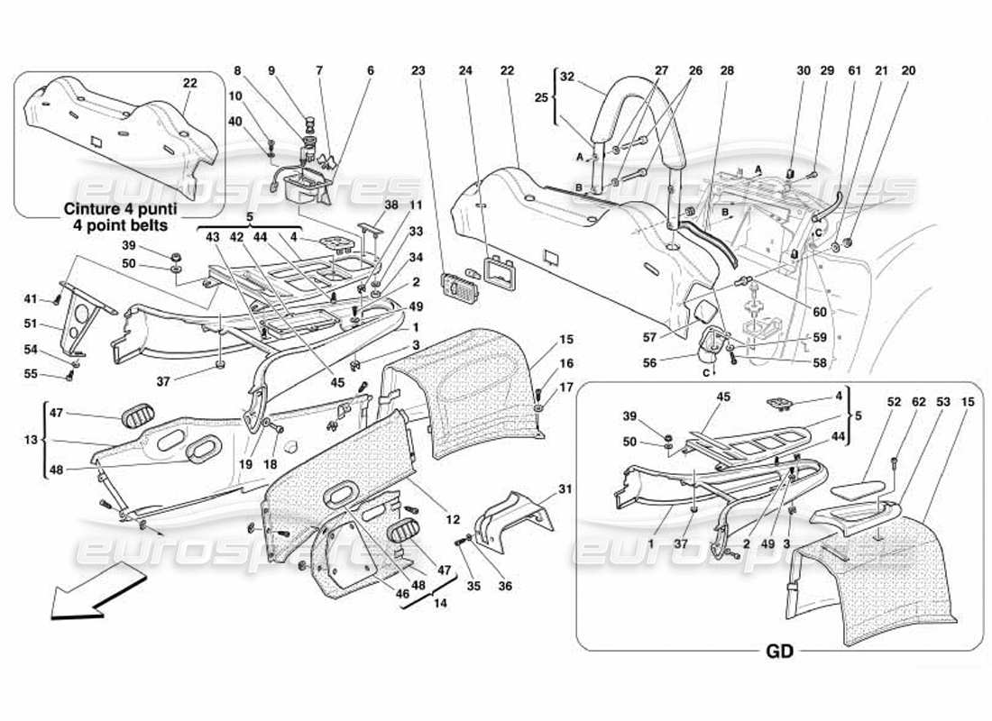 ferrari 550 barchetta tunnel - rivestimenti interni diagramma delle parti