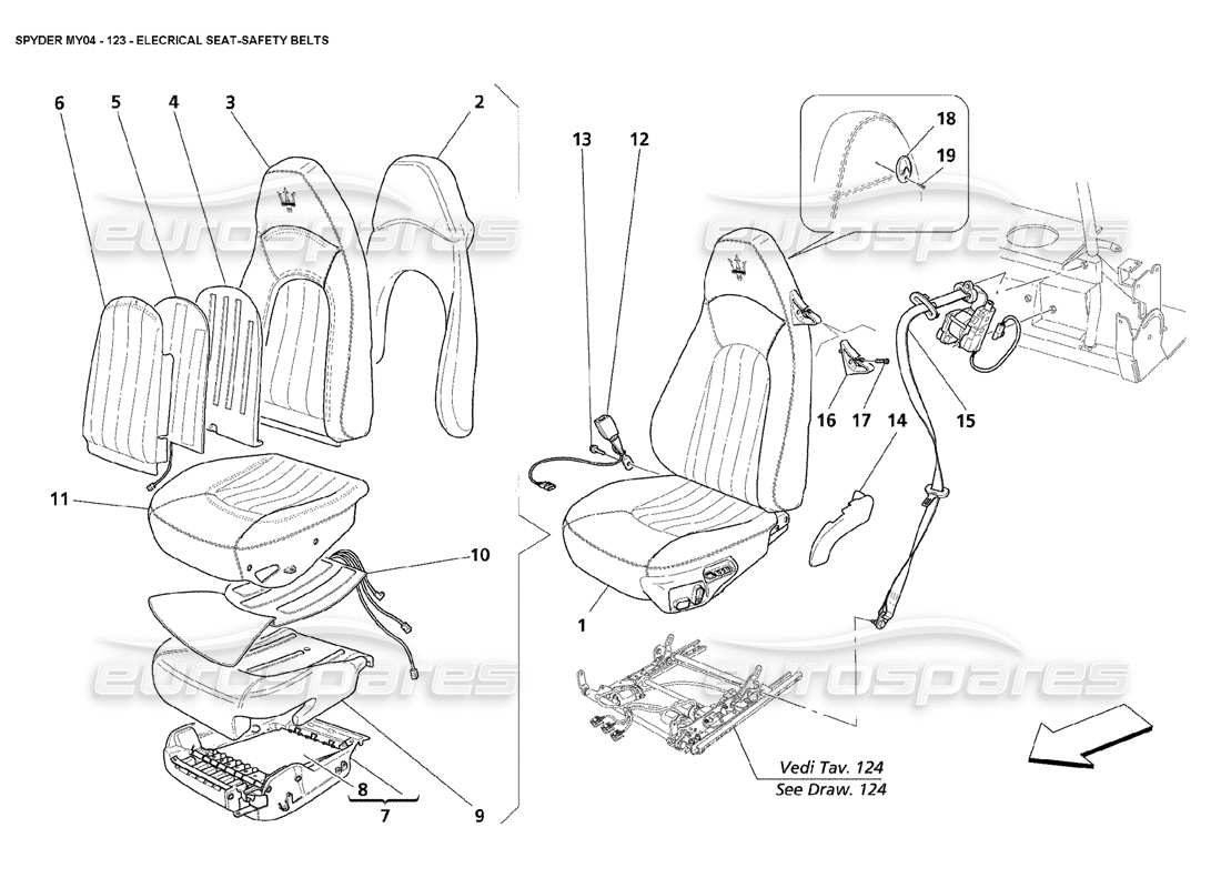 maserati 4200 spyder (2004) cinture di sicurezza elettriche diagramma delle parti