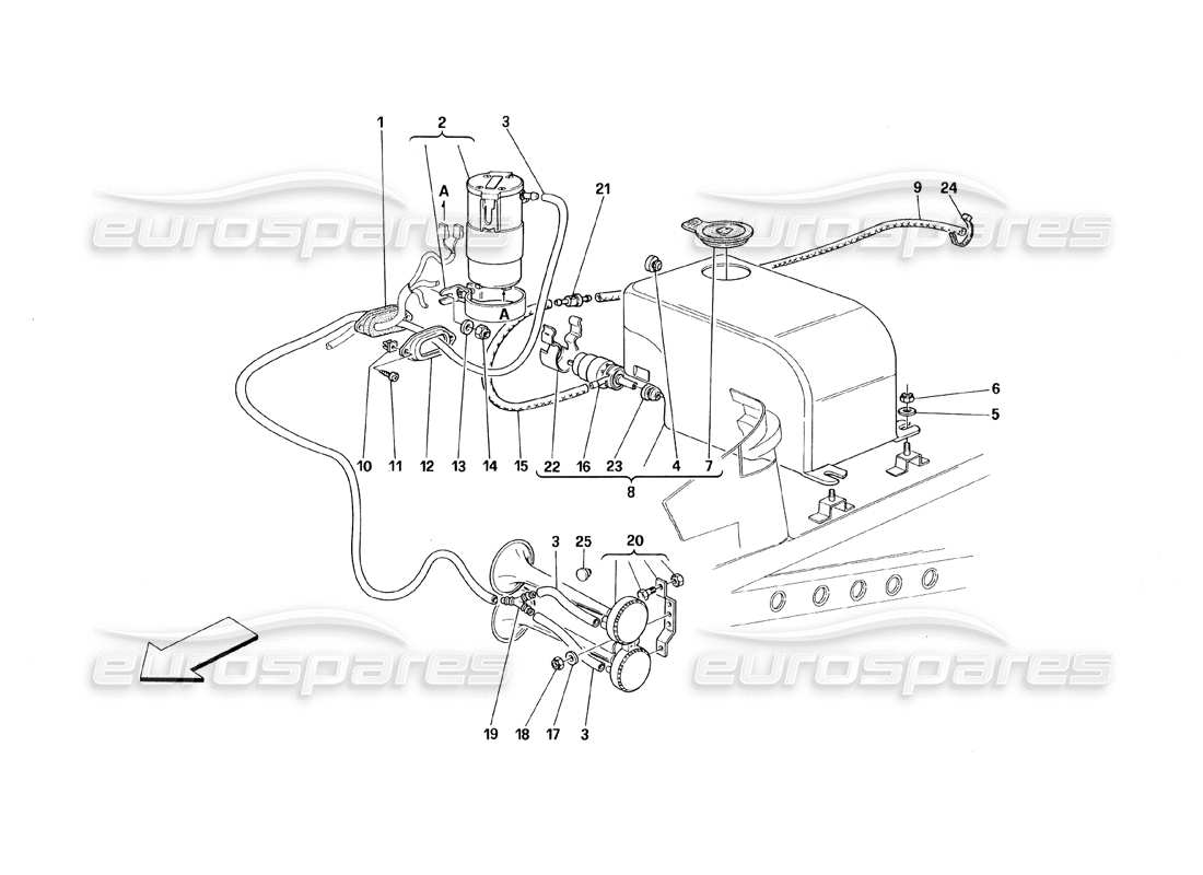 ferrari 348 (1993) tb / ts diagramma delle parti rondella di vetro e dei corni