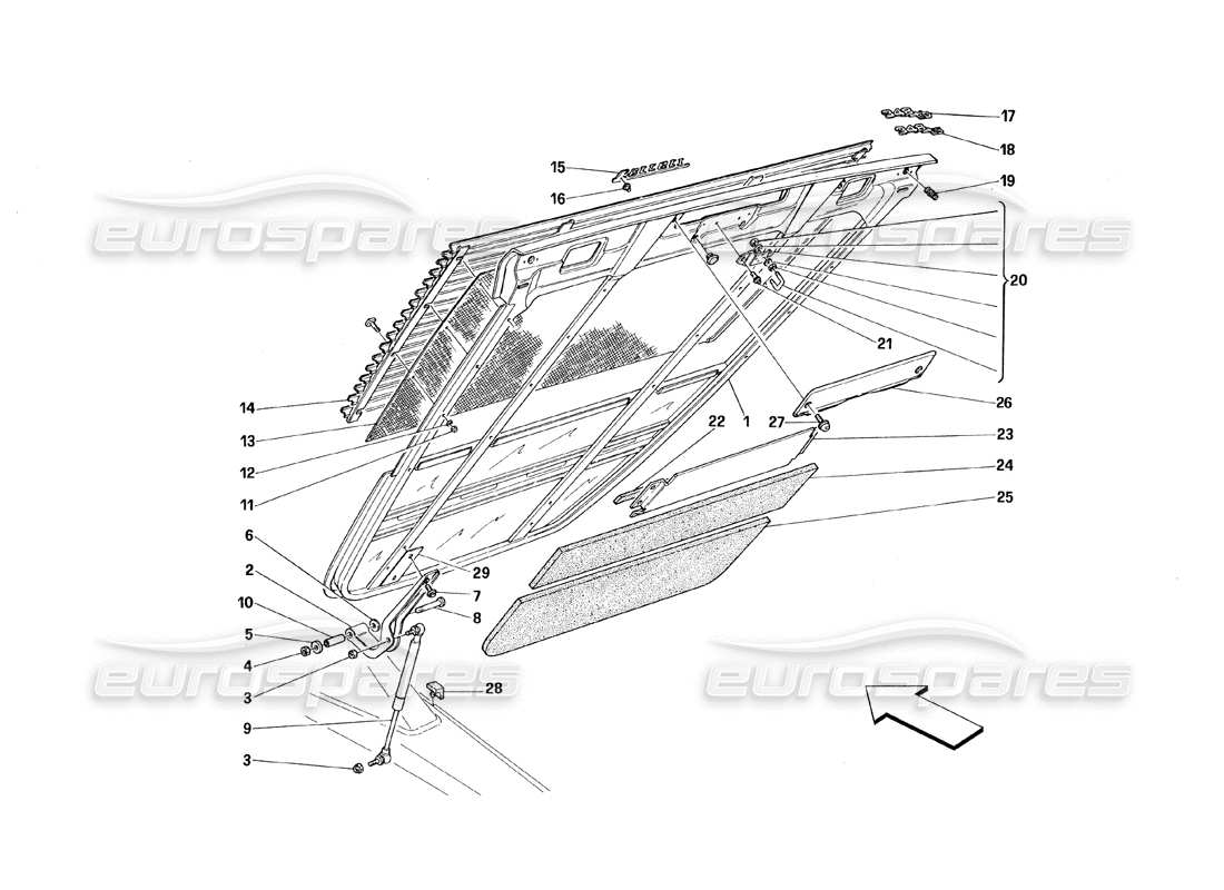 ferrari 348 (1993) tb / ts schema delle parti del cofano posteriore