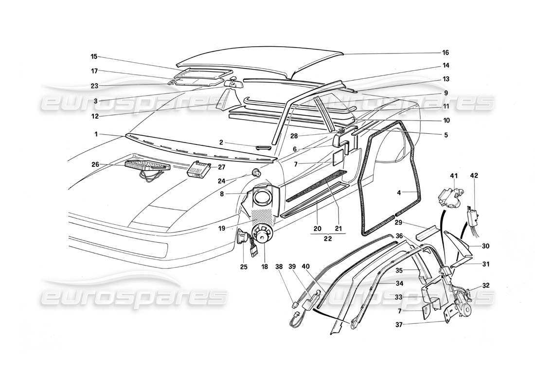 ferrari testarossa (1987) accessori e finiture diagramma delle parti
