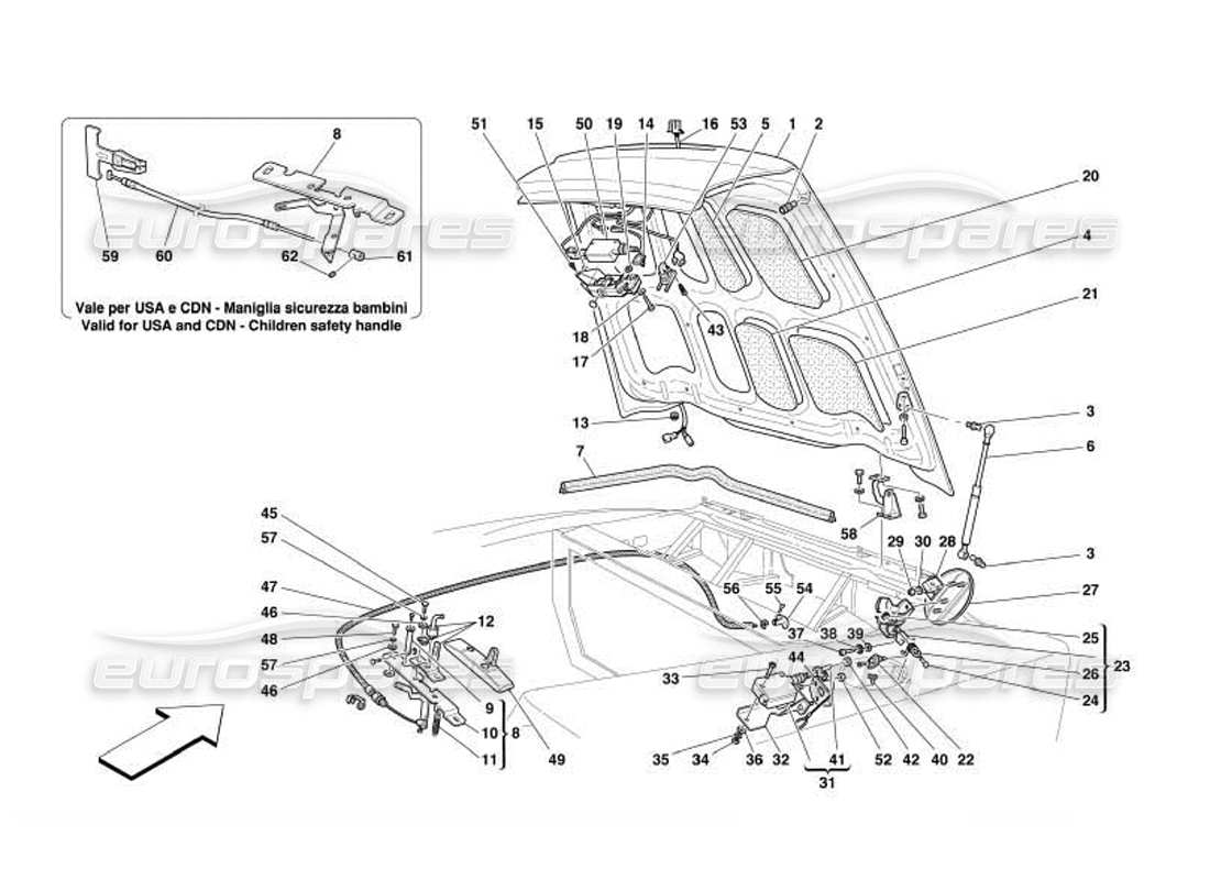 ferrari 550 barchetta schema delle parti dello sportello del bagagliaio e del coperchio della benzina