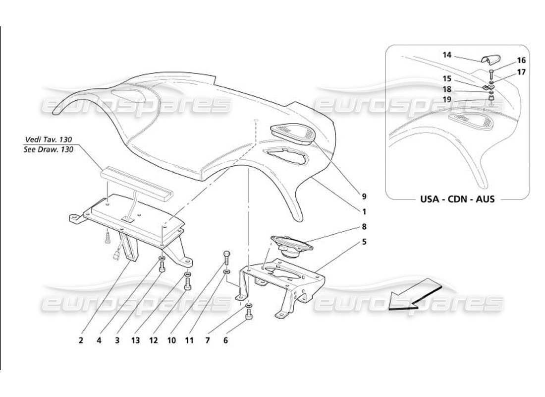 maserati 4200 gransport (2005) rivestimenti interni - schema delle parti del pannello sotto il finestrino posteriore