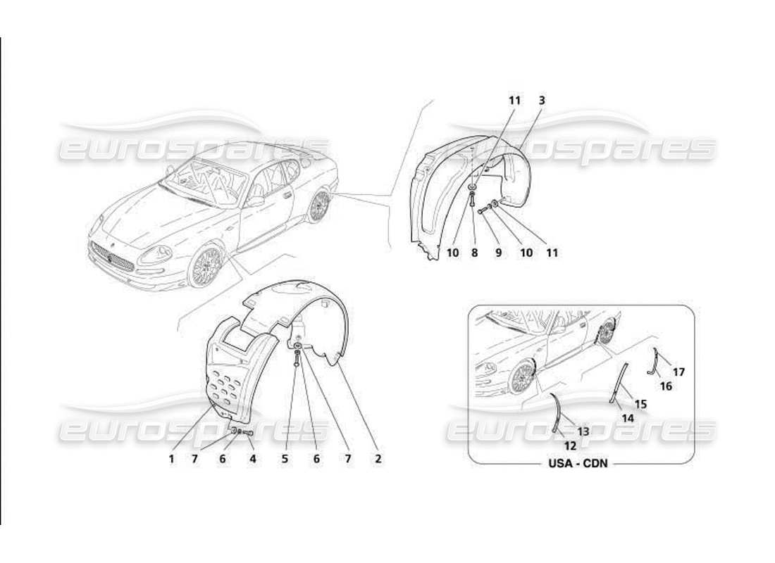 maserati 4200 gransport (2005) schema delle parti di schermi e protezioni per il vano ruota