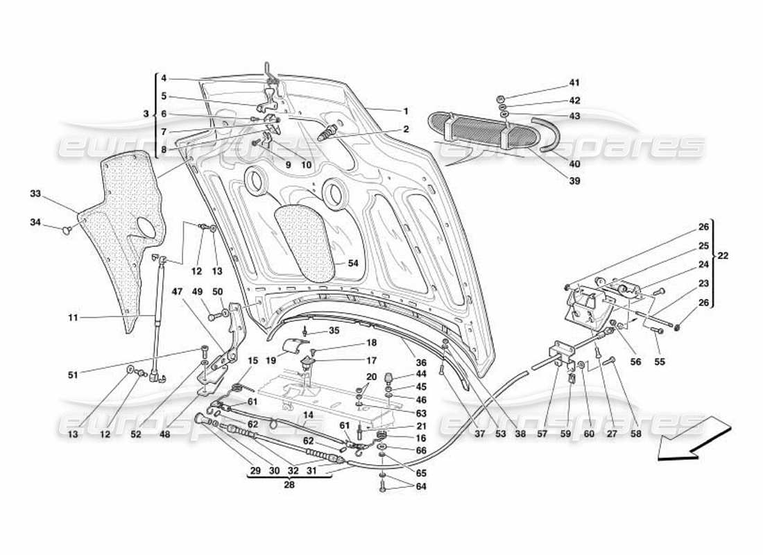 ferrari 550 barchetta diagramma delle parti del cofano motore