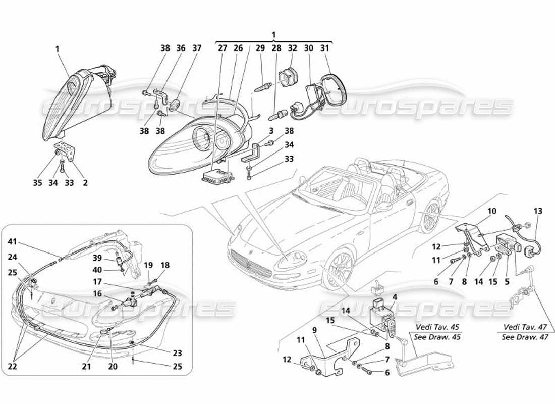 maserati 4200 spyder (2005) fari e rondella xeno -opzionale- schema delle parti