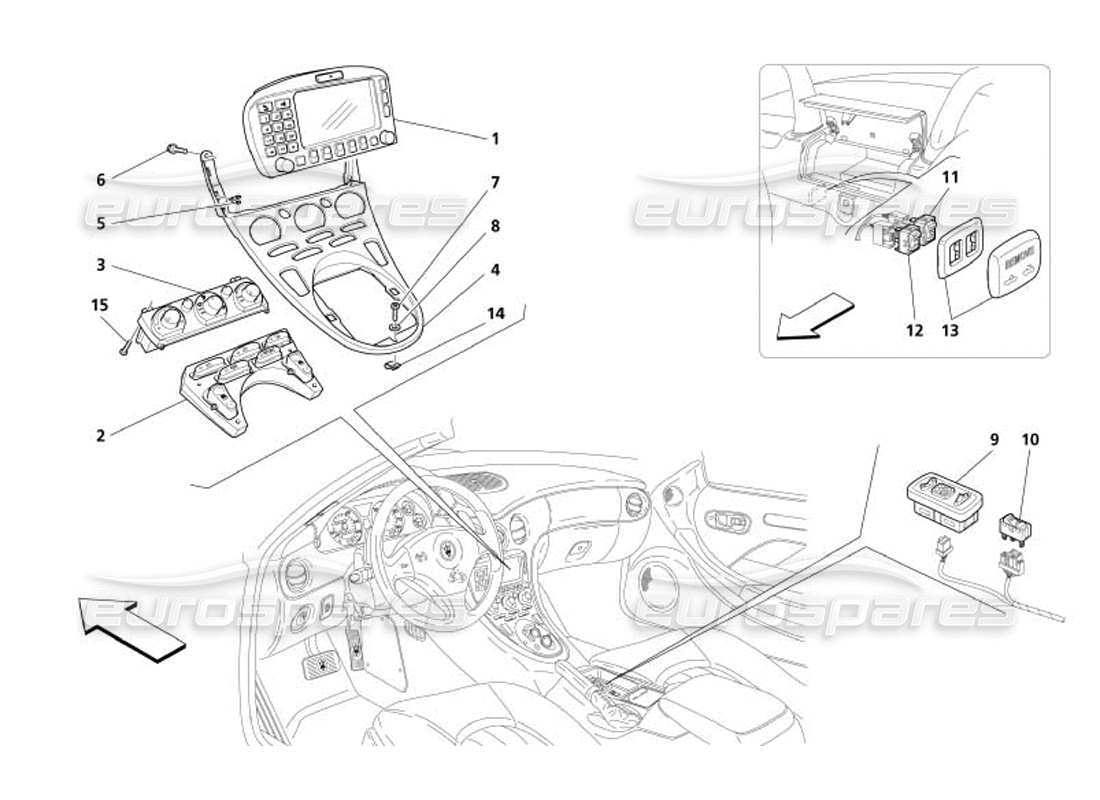 maserati 4200 spyder (2005) diagramma delle parti degli strumenti per tunnel