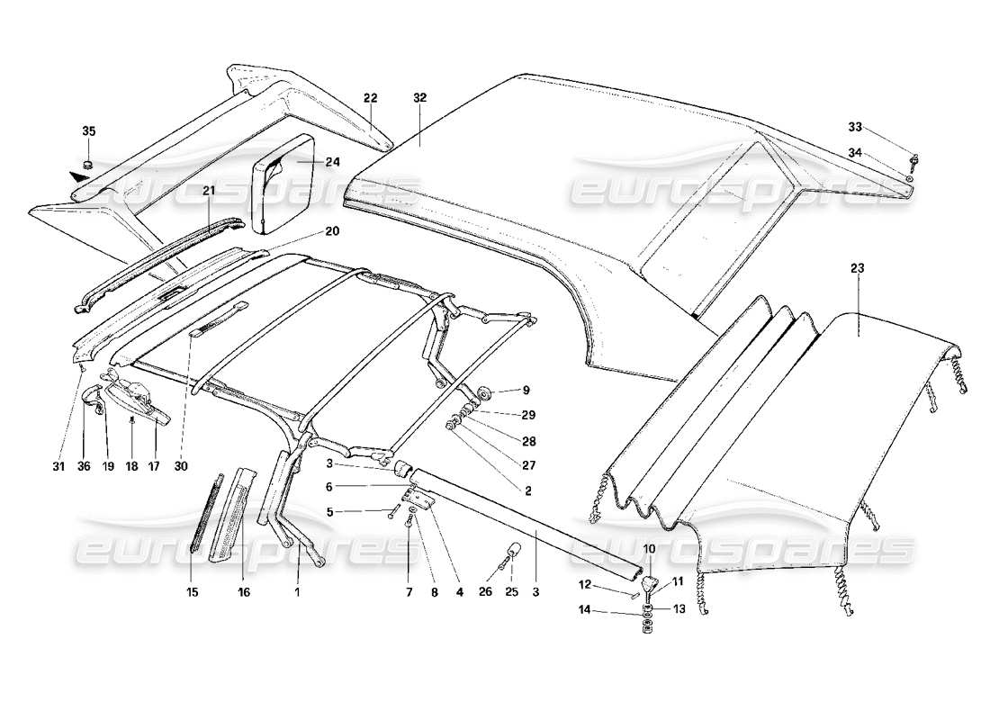 ferrari mondial 3.2 qv (1987) in alto: diagramma delle parti della cabriolet