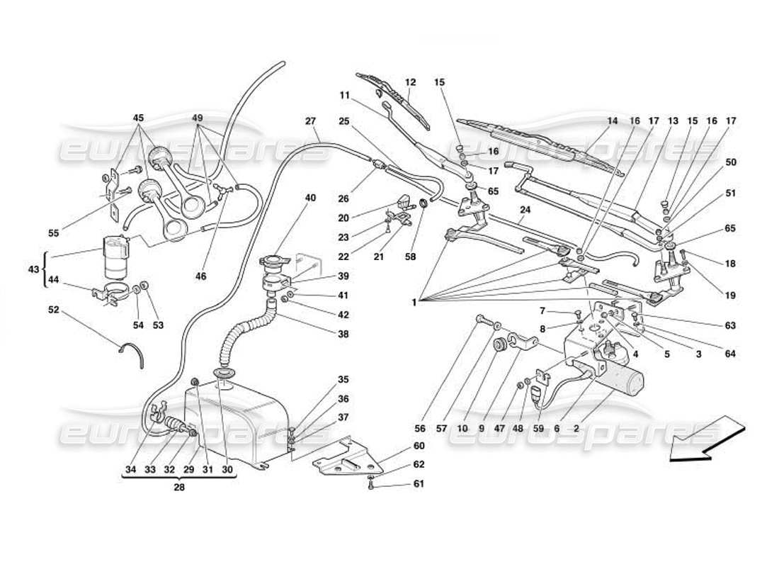 ferrari 550 barchetta tergicristallo, rondella e clacson schema delle parti