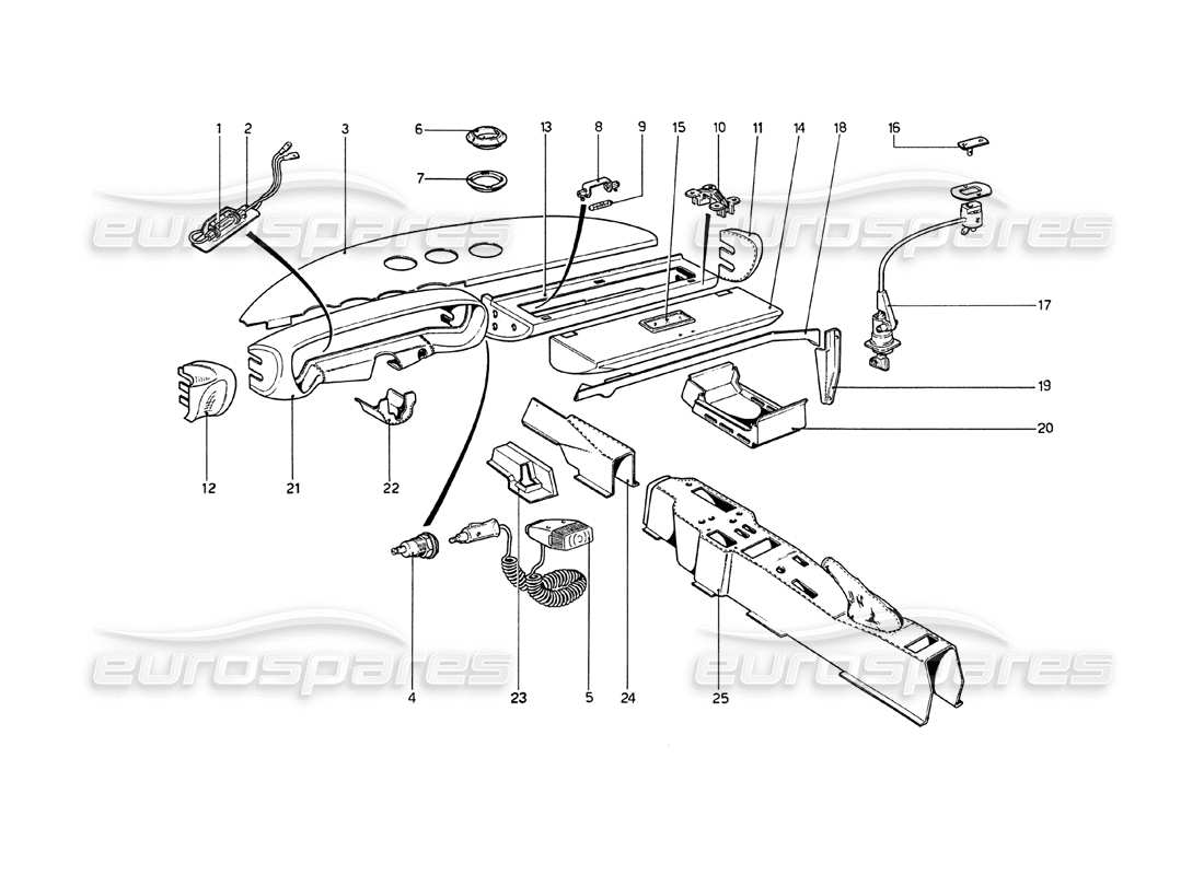 ferrari 208 gt4 dino (1975) schema delle parti di rivestimenti interni e accessori