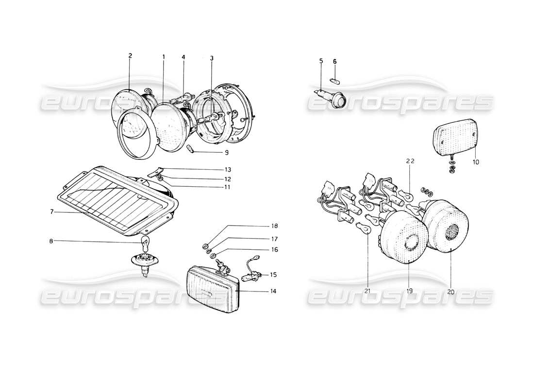 ferrari 512 bb diagramma delle parti delle luci