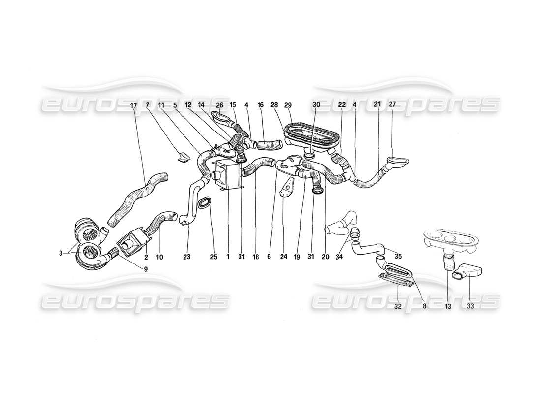 ferrari 288 gto schema delle parti del sistema di riscaldamento