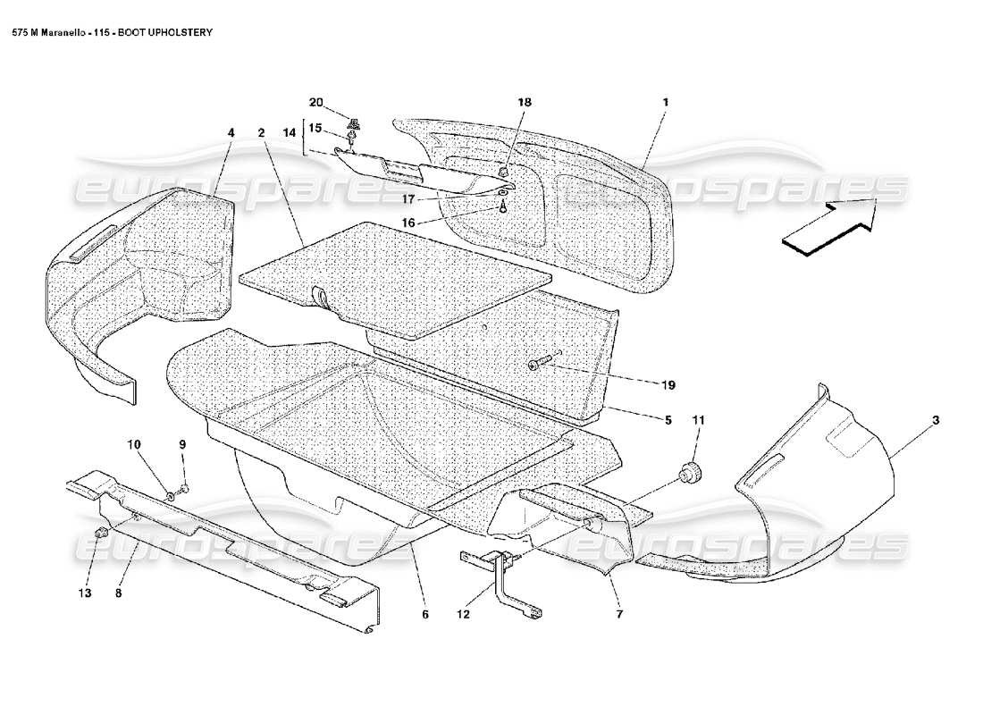 ferrari 575m maranello schema delle parti della tappezzeria del bagagliaio