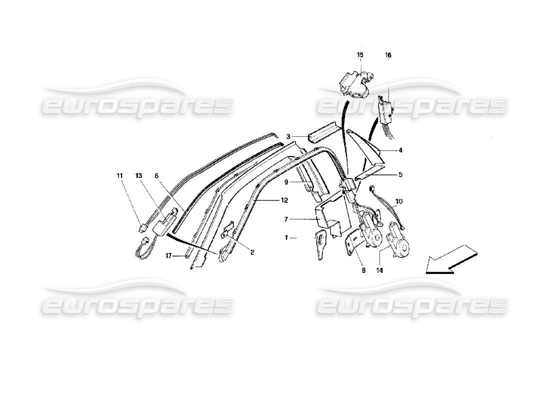 ferrari 512 tr sistema di cinture di sicurezza passive -valido per gli usa- schema delle parti