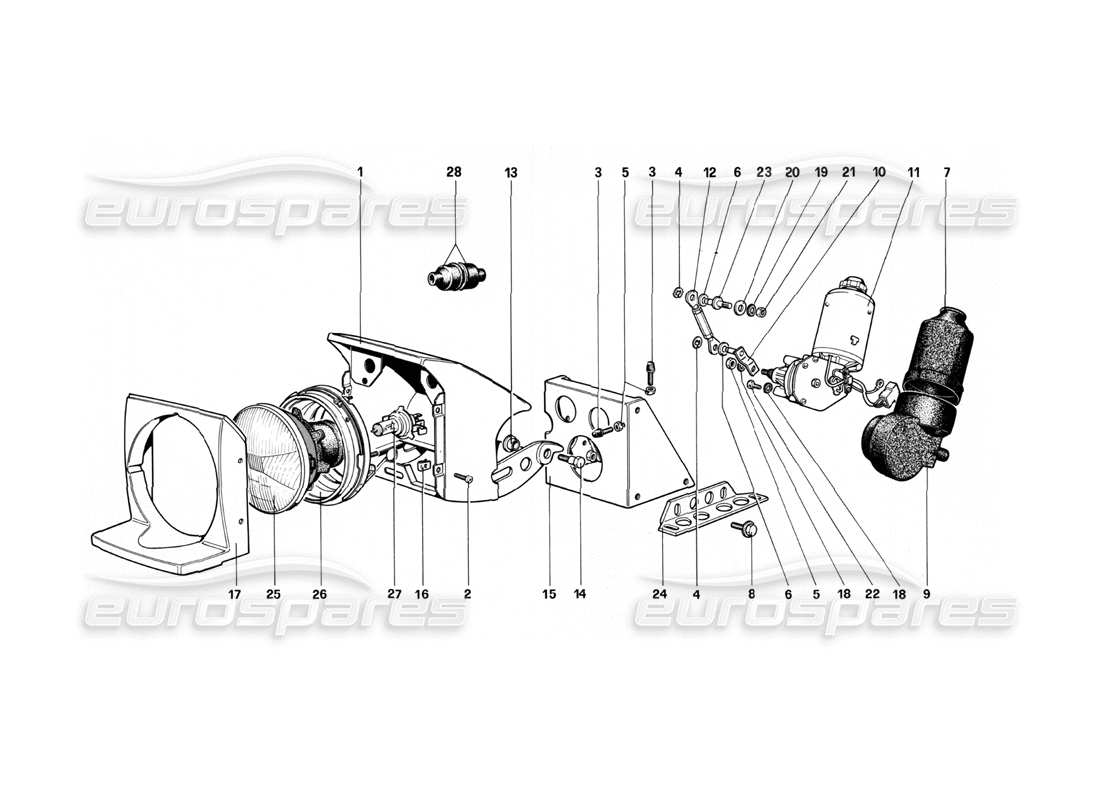 ferrari 208 turbo (1982) dispositivo sollevamento luci e fari diagramma delle parti