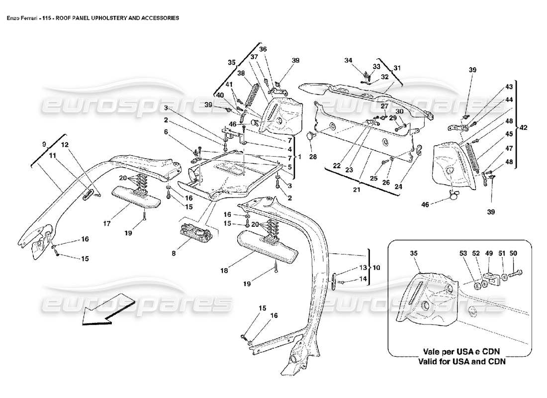 ferrari enzo schema delle parti della tappezzeria e degli accessori del pannello del tetto