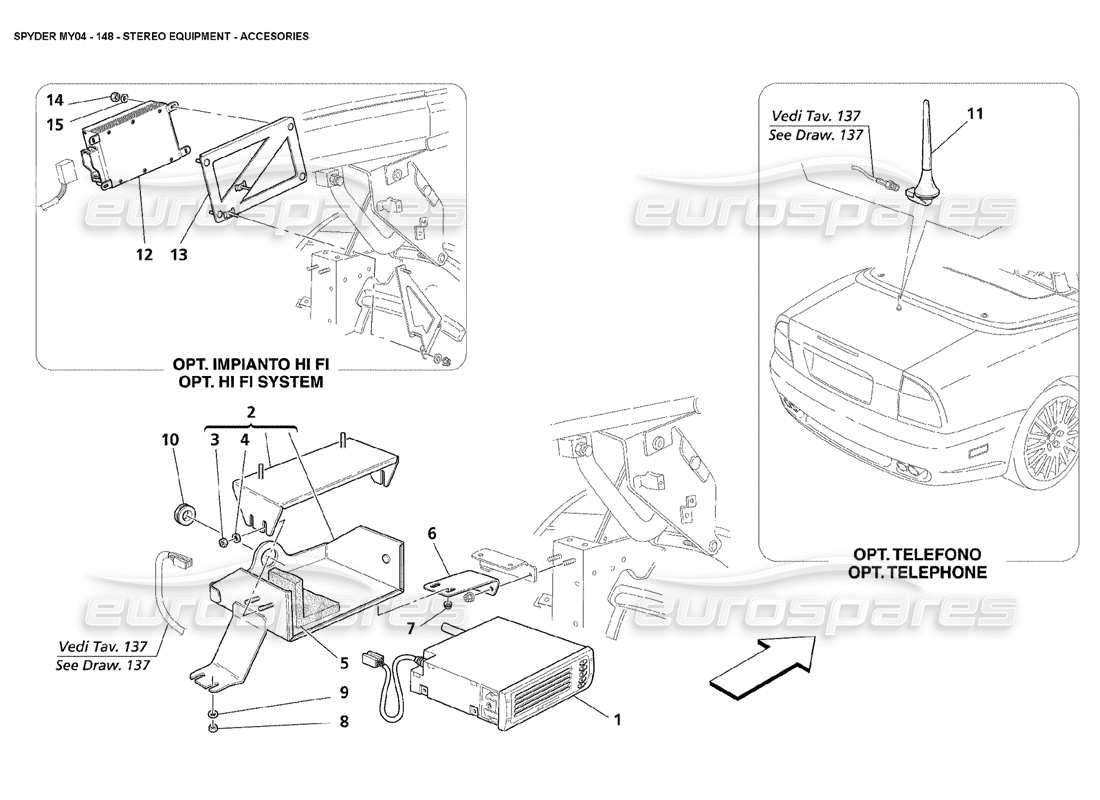 maserati 4200 spyder (2004) diagramma delle parti degli accessori per apparecchiature stereo