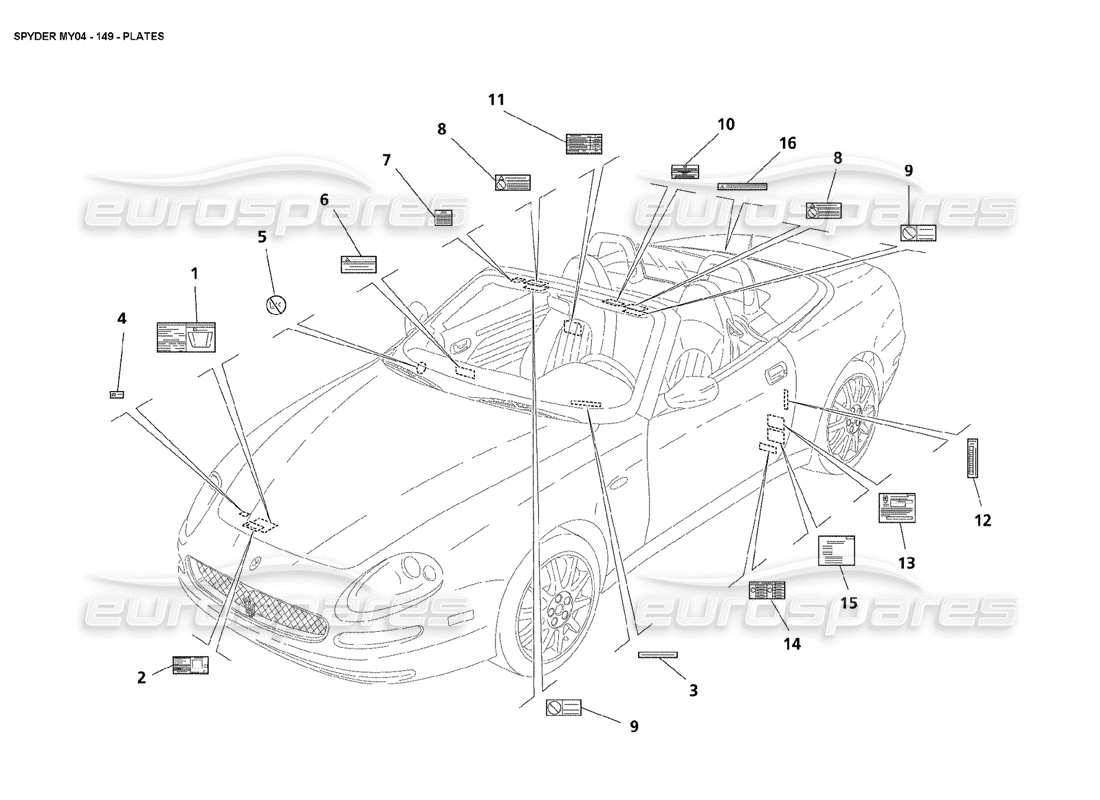 maserati 4200 spyder (2004) diagramma delle parti delle piastre