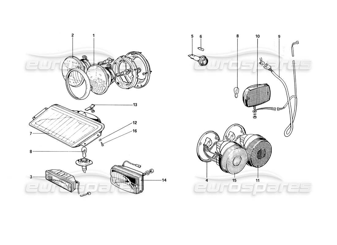 ferrari 512 bbi luci diagramma delle parti