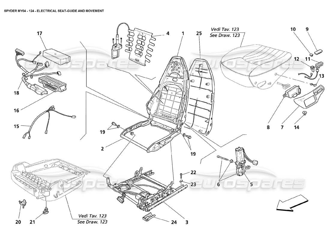 maserati 4200 spyder (2004) electrical seatguide and movement part diagram