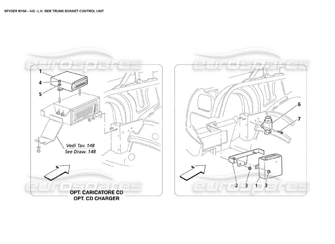 maserati 4200 spyder (2004) schema delle parti dell'unità di controllo del cofano del bagagliaio lato sinistro