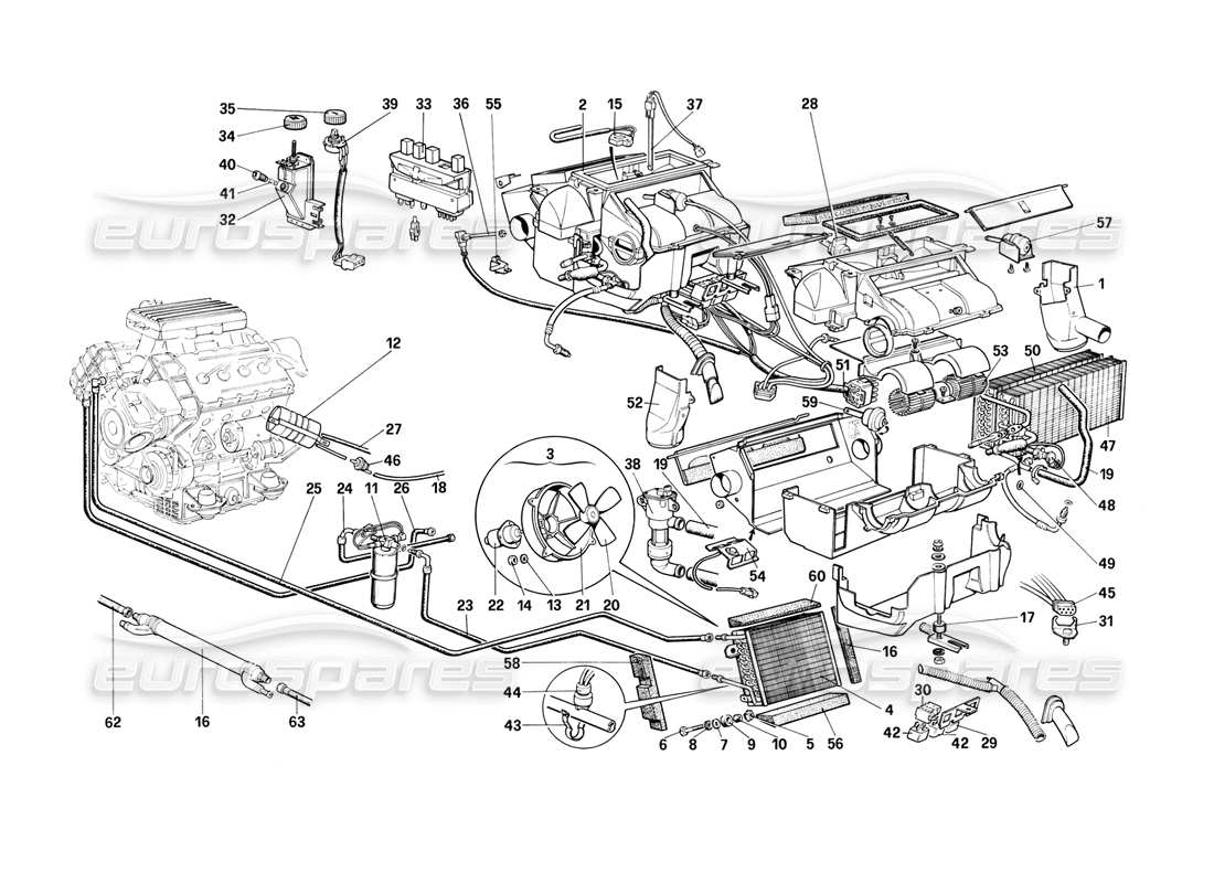 ferrari mondial 3.2 qv (1987) schema delle parti del sistema di riscaldamento