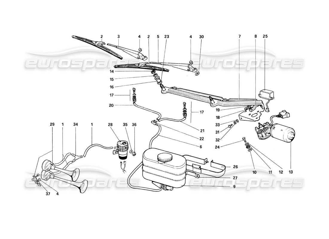 ferrari 208 turbo (1982) tergicristallo, rondella e clacson diagramma delle parti