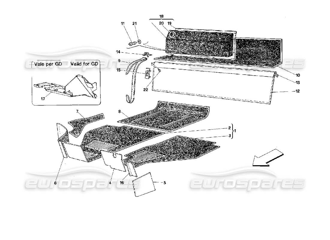 ferrari 512 tr diagramma delle parti dei tappeti