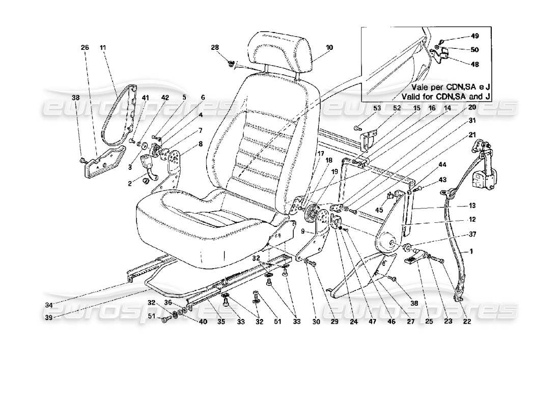 ferrari 512 tr sedili e cinture di sicurezza -non per gli usa- schema delle parti