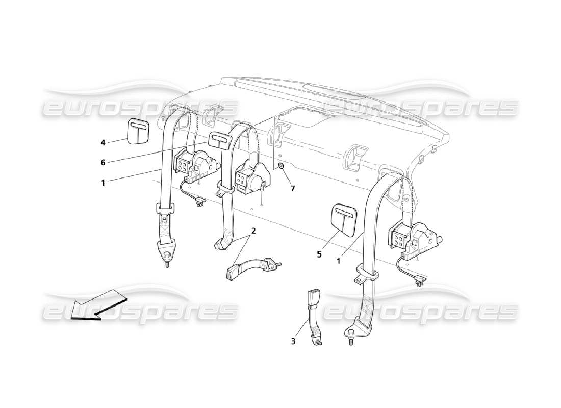 maserati qtp. (2006) 4.2 cinture di sicurezza posteriori diagramma delle parti