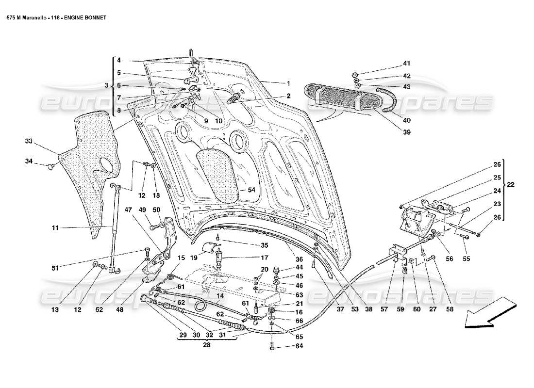 ferrari 575m maranello diagramma delle parti del cofano motore